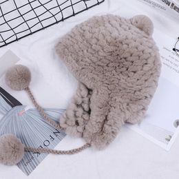 Suppev sttdio para mujeres invierno rex gorro de pelaje de conejo aleta de pelaje de piñera de pelaje de peluche gorras rusas hat rusas ushanka trampero esquí de nieve 2312222