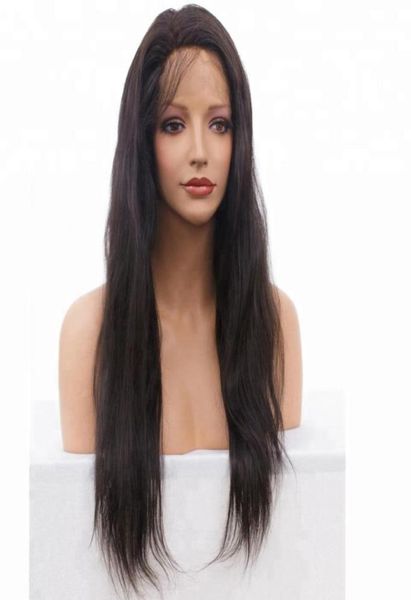 Fournisseur sur les cheveux humains vierges remy non transformés longue couleur naturelle naturelle droite pleine perruque de dentelle pour les femmes96749172960402