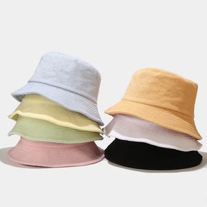 Fournisseurs dames serviette éponge chapeau de camp chaud grands hommes casquette de soleil pliable plaine chapeau de seau blanc logo personnalisé