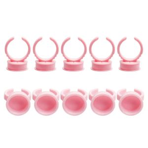 Levert 1000 pcs Wegwerp roze plastic tattoo pigment ring inkt cups houder gereedschap wimperverlenging lijmringen roze/blauw/wit