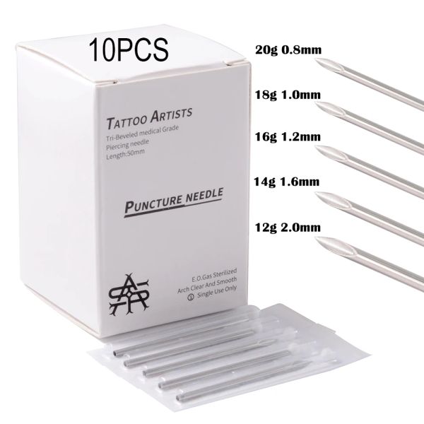 Fournitures 10pcs Piercing stériles jetables Aiguilles de pignon stériles 12G20G Tatouage de qualité médicale Fourniture oreille Loup à lèvres Lèmes Piercing Tools