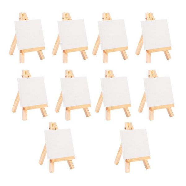 Suministros 12 Uds Mini caballete para artistas + Mini conjunto de lienzo de 3 pulgadas x 3 pulgadas pintura para niños manualidades Diy dibujo caballete de mesa pequeña para la escuela