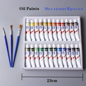 Suministros 24 Uds. Tubo profesional de pinturas al óleo para artistas, lienzo, pigmento, suministros de arte, dibujo, 12ml, 24 colores, gratis para 3 pinceles