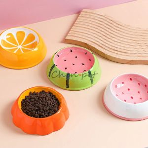 Suministros 4 diseños lindos cuenco de cerámica para mascotas forma de sandía fresa cuenco de comida para gatos perros pequeños proveedores de agua coloridos