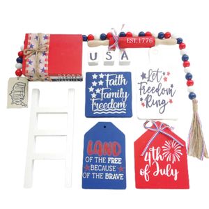 Levering 4 juli Tiered Tray Decoration Set National Wood Signs Decoration for Independence Gifts P230512