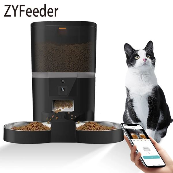 Suministros Alimentador automático para gatos de 4L, alimentador inteligente para mascotas para gatos, perros pequeños, dispensador de alimentos con cámara, grabadora, sincronización, cuenco doble cuantitativo