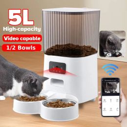 Fournitures 5L mangeoire automatique chats WiFi avec caméra HD distributeur de nourriture interactif intelligent pour animaux de compagnie minuterie bol en acier inoxydable mangeoire automatique pour chien