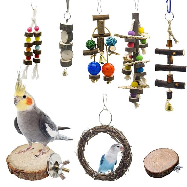 Fournitures 7 pièces jouets à mâcher Lovebird perchoirs en bois pour perroquets jouet à mâcher perroquet Cage perroquets jouets cadeaux pour la décoration de la maison