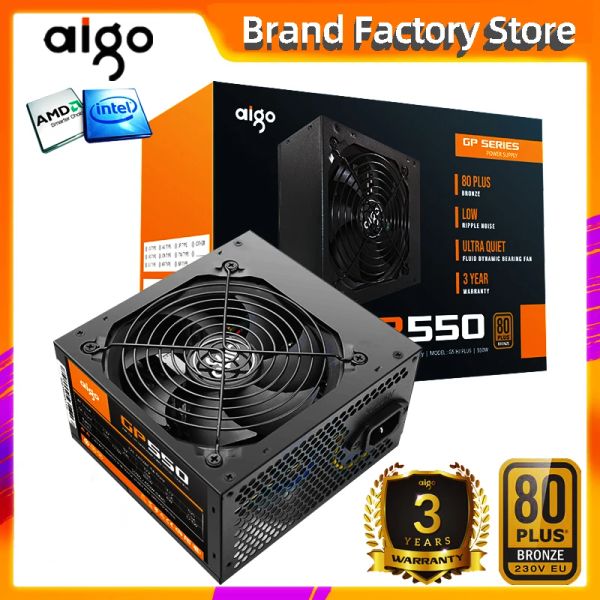 Suministros AIGO GP550 Fonte Clasificado 550W Fuente de alimentación 80 más PSU de bronce PFC 12 cm ATX 24PIN 12V Gaming PC Fuente de alimentación para PC para BTC