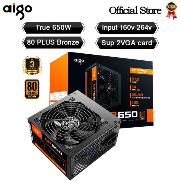 Suministros AIGO GP650 Fonte Max 850W Fuente de alimentación 80PLUS PSU PFC Silent Fan Atx 24pin 12V PC Computadora Gaming PC Fuente de alimentación para BTC