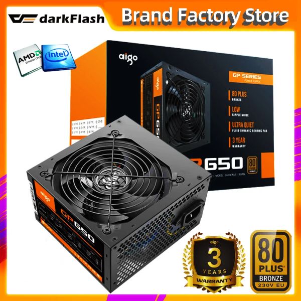 Suministros AIGO GP650 Fonte Clasificado 650W Fuerza de alimentación 80PLUS PSU PFC Fan de silencio ATX 24PIN 12V PC Computadora de alimentación de juegos para BTC para BTC