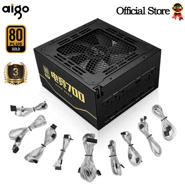 Supplies AIGO PC Alimentation de l'ordinateur Classé 700W 80Plus Gold 100240V Module complet Gamiage actif PSU ATX 12V PFC 24pin 14cm ventilateur pour BTC