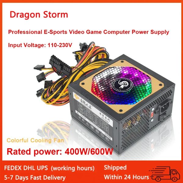 Supplies ATX 400W 600W 110230V RVB 12V PC PSU 150 * 140 * 85 mm de jeu vidéo Esports professionnels Alimentation de l'ordinateur