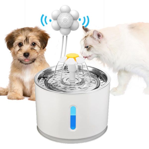 Suministros Fuente de agua automática para gatos Tazón para beber para perros con sensor de movimiento infrarrojo Dispensador de agua Alimentador Adaptador de corriente con iluminación LED