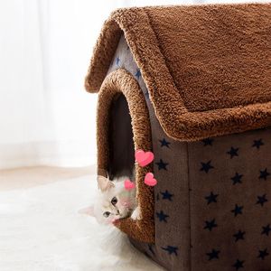 Voorraden Cat Bed Sleep House Warm Cave Dog Kennel Verwijderbare kussenkussen Soft Indoor Omsloten Tent Huts Sofa voor huisdierkatten Kittens Puppy