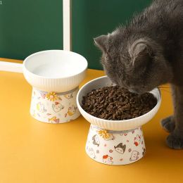 Fournitures bol de nourriture en céramique pour chat, mangeoire surélevée à bouche oblique mignonne pour chien, articles d'eau pour chatons, chiots, fournitures de repas, accessoires pour animaux de compagnie