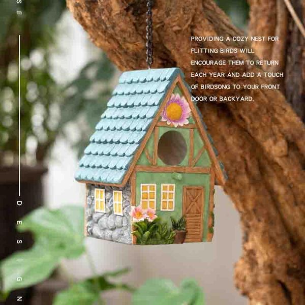 Suministros Linda casita para pájaros pintada a mano, jardín, patio, cabañas rurales, casa para pájaros, caja nido decorativa al aire libre pastoral para pájaros pequeños, nuevo