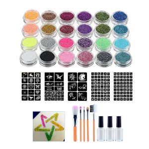 Lever Diamond Glitter Tattoo Set 24 kleuren tijdelijke tatoeage voor kinderen gezicht nep glitterverf voor vrouwelijke kunststickers met 5 stencils 3