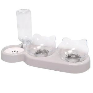 Supplies Bow Bowl Cat Dish 3in1 Fountain Automatic avec Double Stand S Aliments surélevés Water Ading Pet Fhener