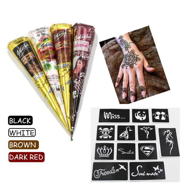 Suministros Golecha Marrón Negro Marrón Rojo Henna Conos Pasta de tatuaje de henna india para el tatuaje temporal Sticker de arte de arte mehndi pintura corporal