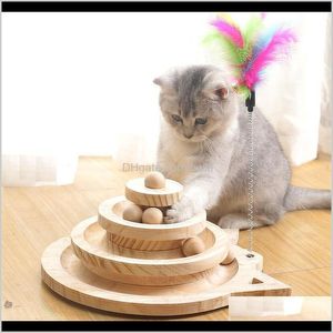 Fournitures de jardin à domicile, livraison directe 2021, jouets, plateau tournant en bois à trois couches, piste intelligente pour animaux de compagnie, boule de couleur assortie, cloche à bascule pour chat interactif