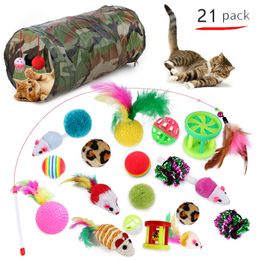 Suministros Home Garden21PCS Kit de juguetes Túnel plegable Juguete Diversión Canal Bolas de plumas Forma de ratones Mascota Gatito Perro Gato Interactivo PL234Y