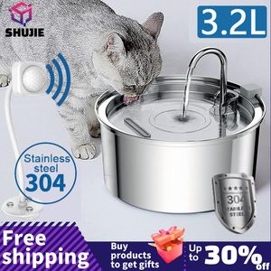 Supplies Intelligent en acier inoxydable Chat Fountaine Drinker automatique pour les chats Dispensateur d'eau pour animaux de compagnie Fountaine pour chats