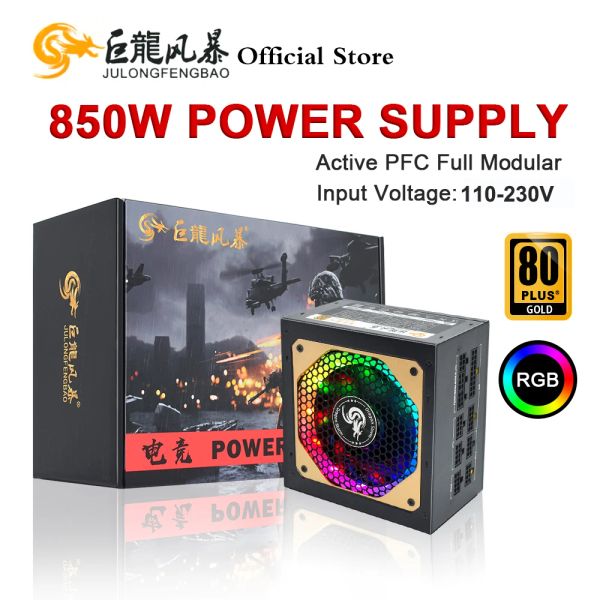 Suministros Julongfengbao ATX 850W Modular Full RGB 80Plus Gold 20+4pin 12v PSU Professional Videojuego de deportes electrónicos Fuente de alimentación de PC