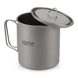 Lixada Ultralight Titanium Cup Waterbeker Mok met opvouwbaar handvat Buiten draagbaar Kamperen Picknick 300 ml / 350 ml / 550 ml / 650 ml