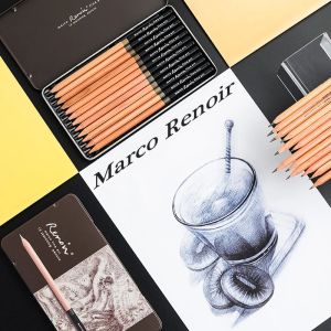 Marco Renoir 3001 Premium Art Schetspotlood Set Ijzeren Doos Niet-giftig Krijt Tekening Potloden Fijne School Art Supplies