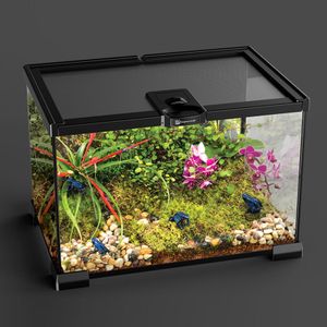 Suministros Mini terrario para reptiles Caja de cría de vidrio Vista completa Tanque de tortuga anfibio Caja atractiva Jaula Accesorios para reptiles