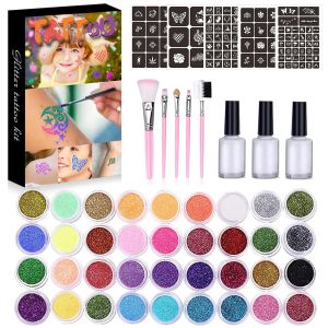 Supplies NOUVEAU STYLE TATOUT GLITTER SET POUR LA BORBORD Art Party Supplies Tattoo Tatoo Kit Kids Face Body Body Painting Tools Tools Tools