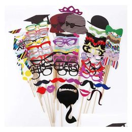 Fournitures de fournitures Autre 76pcs Événement DIY PO Booth accessoires de mariage Mustaches / lunettes / Bowtie / Hat Style Night Games Take Ph dhjfj
