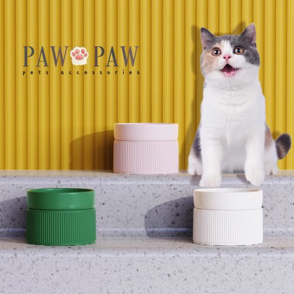 Suministros PAWPAW Cat Bowl Cerámica mate Anti derrame Diseño elevado Protege la columna vertebral Previene la barbilla sucia Alimentador fácil de limpiar al por mayor