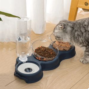 Leveringen Pet Cat Bowl Automatische Feeder 3in1 Hondenkat Food Bowl met waterfontein Dubbele kom Drink verhoogde stand Dish Bowls voor katten