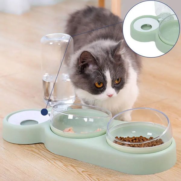 Fournitures pour animaux de compagnie chat Double bol mangeoire automatique bol de nourriture pour chien avec distributeur d'eau potable support surélevé plat pour chats outils d'alimentation