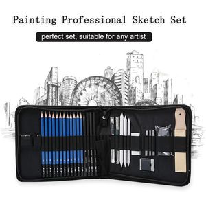 Benodigdheden Professionele kunstset 32 PCS Tekening Schetsset Met Schets Grafiet Houtskool Potloden Tas Gum Art Kit voor Student Kunstenaar