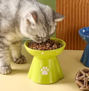 Fournitures bol rose en céramique surélevée pour animaux de compagnie, en forme de chat, mangeoire pour petit chien, accessoires pour animaux de compagnie