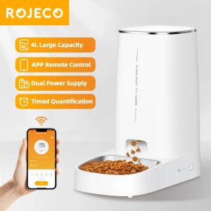 Levert Rojeco Automatische Cat Feeder Pet Smart Cat Food Kibble Dispenser Remote Control WiFi Button Auto Feeder voor Cats Dog Accessoires