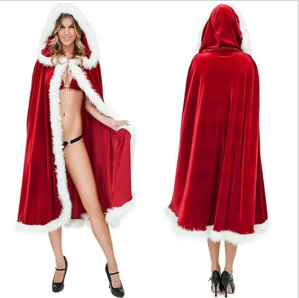 Suprimentos sexy feminino natal papai noel manto trajes de dança de halloween vermelho fantasia sexy capas atacado moda com capuz capa adulto festival