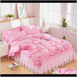 Levert Textiel Thuis Tuin Luxe Set Prinses Bow Ruffle Dekbed Bruiloft Beddengoed Roze Meisje Baby Bed Rok Quilt ER Sets Twin Beddengoed D