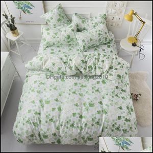 Fournitures Textiles Home Gardenhome Textile Vert Spring Feuille De Literie Ensemble Double Couette Couble d'oreiller Coussin Plat Enfants Adulte King Queen Twi