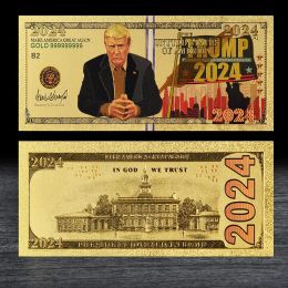 Suministros Trump 2024 Gold Foil Impresión de color Billnote Favor Colección de campaña presidencial de EE. UU. Dollar Commemorative Voucher