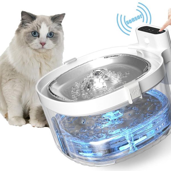 Fournitures Câble USB/Fontaine d'eau pour chat à piles Capteur de mouvement Distributeur de chien Filtre Abreuvoir automatique Mangeoire pour animaux en acier inoxydable