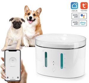 Fournitures Wifi Tuya Distributeur d'eau pour chat 2,5 L Distributeur d'eau automatique pour animaux de compagnie Chiens Chats Contrôle par application Filtre de circulation automatique Fontaine à boire