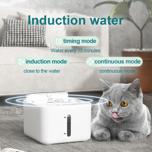 Suministros Fuente de agua para gatos con sentido inalámbrico, cuenco automático para bebidas para perros, dispensador recargable portátil para gatos, alimentador, fuente para beber para mascotas