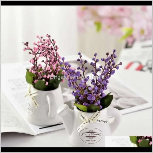 Suministros de coronas Fiencias de jardín festivo Flores Flores Lily of the Valley +Ceramic Small Bot Vase Mini Bonsai para sala de estar Jardín de sala de estar
