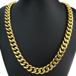 Fourniture de collier en or véritable 18 carats plaqué cuivre, largeur de la chaîne 9 mm, bijoux de collier pour hommes double face Q0531