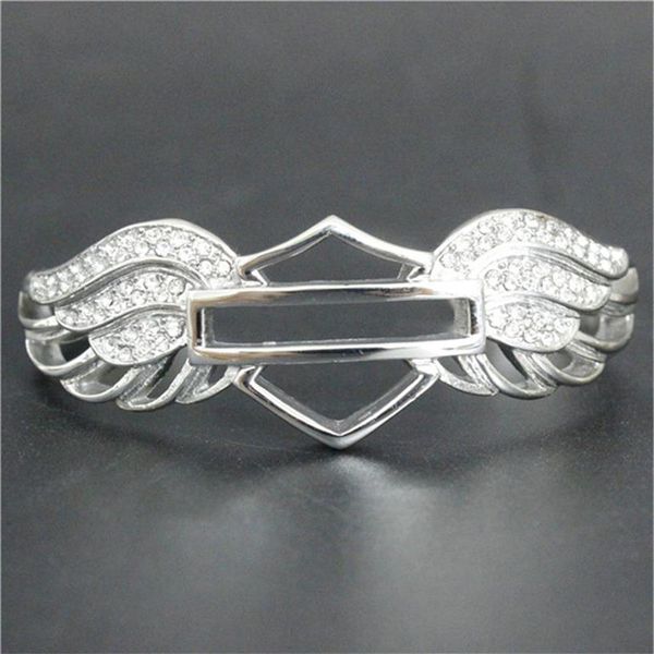 Livraison directe nouvelle conception cristal Biker Bracelet en acier inoxydable 316L bijoux de mode dame filles motard Style ailes Brace257T