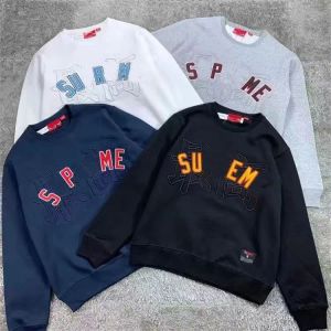 Suprenne Brodé Polaire Streetwear Ras Du Cou Long T-shirt pour Hommes et Femmes Lettre Impression Pur Coton Sweats À Capuche À Manches Longues T-shirts top vêtements